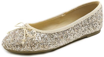 Feversole Round Glitter Ballerina, Dam Klassiska Ballerinas Profilsula, ljus guld, 39 EU