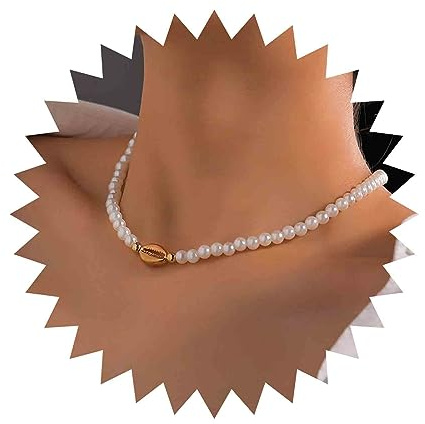 Inilbran Boho Perle Muschel Choker Halskette Vintage Strand Muschel Halskette Gold Perle Kauri Halskette Personalisierte Meer Muschel Kette Halskette Schmuck Für Frauen Und Mädchen