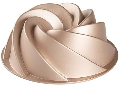 Erreke Cake Tin, Fluted Cake Tin, Ring Cake Mould, Cook Evenly, Double Non Stick Layer, Highly Durable Cast Aluminium, Rose Gold, 24cm Diameter, 1.8 Liter Capacity, Spiral