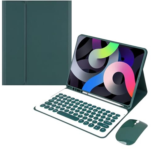Funda con Teclado y Ratón para iPad 9,7 Pulgadas 6ª Gen (2018)/5ª Gen (2017)/iPad Air 2/Air 1/iPad Pro 9.7, QWERTY Teclado Desmontable Magnético, Funda Protectora Inteligente con Soporte, Verde oscuro
