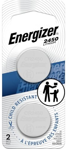 Energizer Lot de 2 piles bouton au lithium 2450 | Emballage résistant aux enfants ; batterie de montre pour systèmes d'entrée sans clé, télécommandes, moniteurs de glucose et