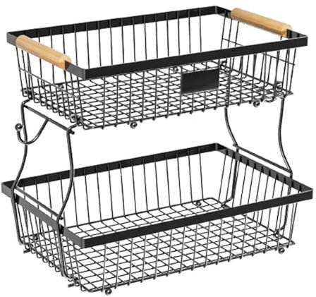 Panier à fruits et légumes, organiseur de comptoir de légumes, panier de rangement pour fruits et légumes, panier de rangement à 2 niveaux pour comptoir de cuisine