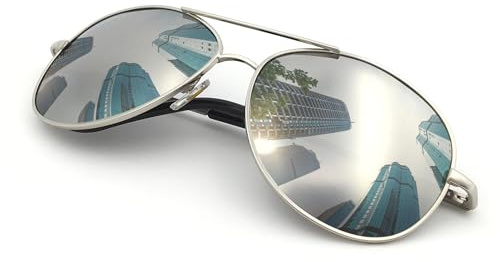 J+S Premium Military Style Classic Aviator Sunglasses, Polarized, 100% UV protection for Boys Girls (Small Frame - Silver Frame/Silver MIrror Lens)