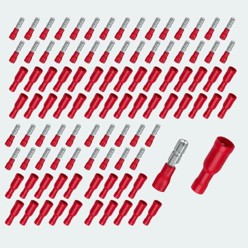 100Pcs Bullet Connectors,Types Male and Female Bullet Connectors,0.5-1.5mm² Insulated Terminal Bullet Butt Connectors,Crimp Connectors Kit for Wiring, Auto Electrical Connectors