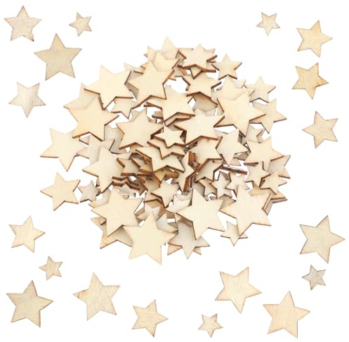 JJUNW 100pcs Mini Holzsterne, Holz Sterne Deko Klein Holzsterne zum Basteln