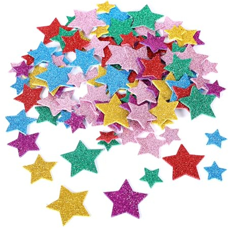 450 Stück Sterne Sticker Moosgummi Glitzer, Sternaufkleber, Glitzersticker, Sterne zum Basteln, Star Moosgummi Selbstklebende,Glitzerkleber für Kinder