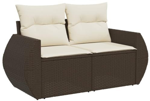 vidaXL Gartensofa mit Kissen 2-Sitzer, Sofa mit Staufach unter Sitzfläche, Terrassensofa mit abnehmbarem waschbarem Bezug, Gartenmöbel Terrassenmöbel, Braun Poly Rattan