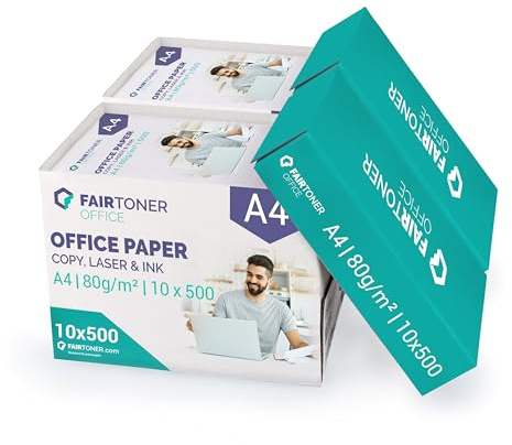 FairToner Office Druckerpapier A4 weiß 80g 5.000 Blatt (10x 500) | Kopierpapier, für Inkjet und Laserdrucker geeignet, Hochweiß