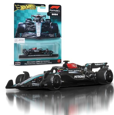 Hot Wheels Premium - Mercedes Formula 1 auto da corsa, modellino die-cast in scala 1:64 da collezione, con pneumatici Real Riders, carrozzeria e telaio in metallo, giocattolo per fan e collezionist, J