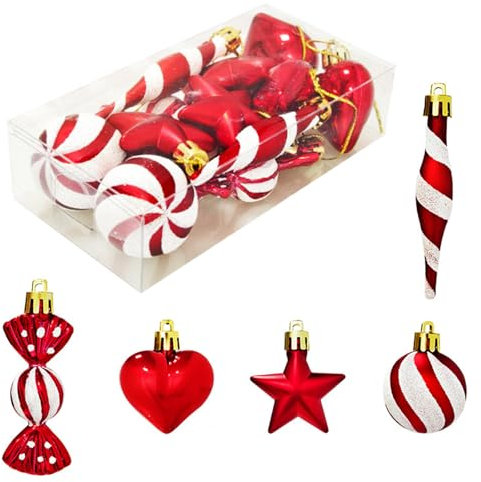 Uixxducc 13 Stück Weihnachtskugeln Christbaumkugeln Weihnachtskugel Bruchsicher mit Aufhänger, Christbaumschmuck Weihnachtsdeko Außen Innen (Rot)