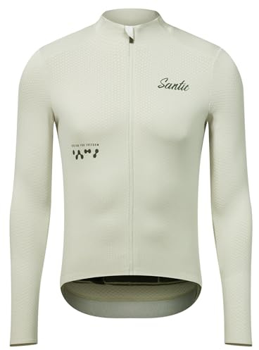 Santic Fahrradtrikot Herren Radtrikot Langarm Slim für Frühling Herbst Rennrad MTB Thermo Trikots Milchgrün L