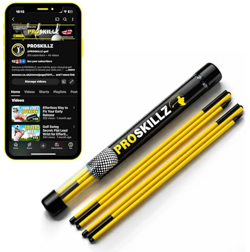 PROSKILLZ UK PRO Golf Alignment Sticks + Free Tutorial Videos – 46 Collapsible Twin Pack Training Aid for Swing Path, Ball Position & Correct Swing Posture – Includes Carry Tube & Tutorial Videos