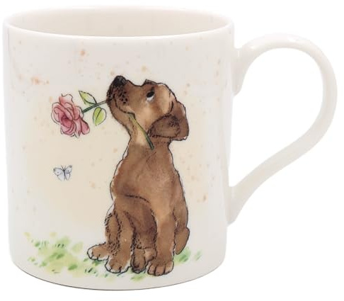 THE Leonardo Collection Paper Shed Design Dog with Rose Mug for Home & Kitchen | Stylish Ceramic Mugs for Tea & Coffee | Lovely Cup Set for Mens Gifts & Birthday Gifts for Women