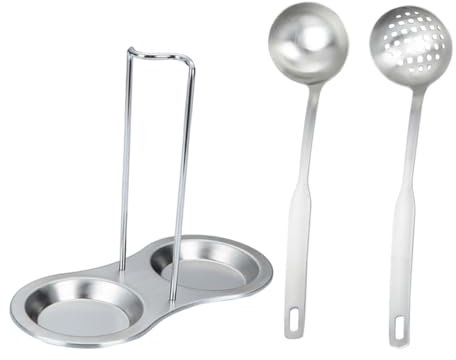 Cabilock 1 Juego reposacucharas de acero inoxidable Salsa cucharones de sopa Juego de utensilios de cocina Set de cucharas y coladores cucharas soperas cucharón ranurado colador de cuchara