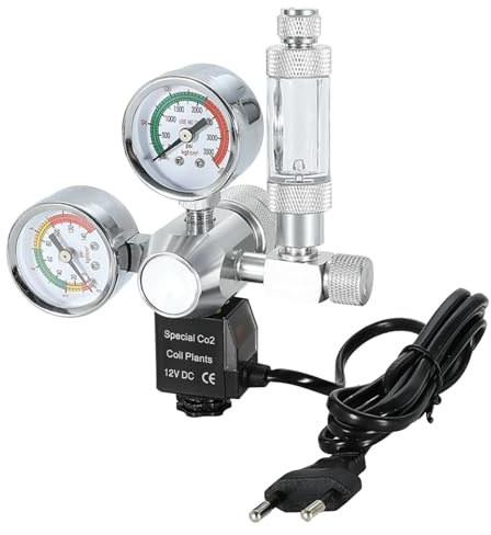 CO2 Regler für Aquarien, CO2 Druckminderer für bepflanztes Aquarium Dual Gauge Display, mit Blasenzähler Rückschlagventilanlage und Magnetventil, DIY CO2 System Schnittstelle W21,8