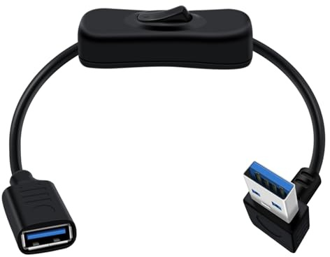 HuaLiSiJi USB 3.0 Verlängerungskabel mit Schalter USB Winkelstecker 90 Grad Kabel Unterstützt 5Gbps Datenübertragung und Stromversorgung für PC Laptop, Fan, LED (Nach Unten, 0.15 m)