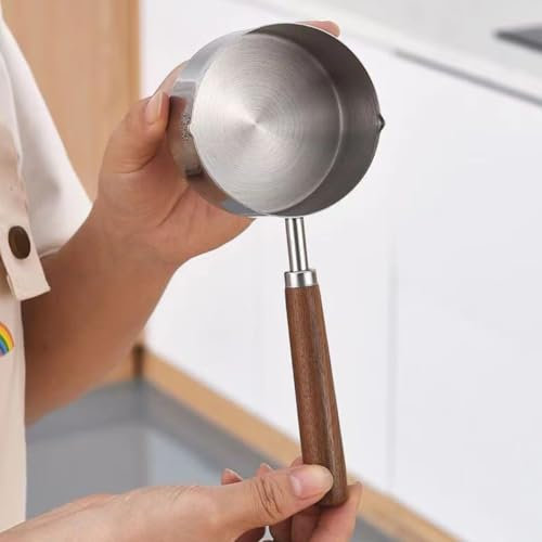 KARLOR 250 ml Small Cooking Pot Wooden Handle Stainless Steel Milk Pot with Pouring Spout for Butter Melting and Sauces