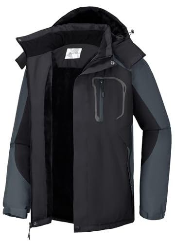 OutPro Herren Skijacke Wasserdicht Winter Schneemantel Winddicht Warm Fleecefutter Kapuzenparka Regenjacke