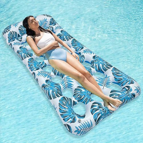 Aufblasbare Pool-Liege für Erwachsene, Pool-Schwimmliege, aufblasbares Spielzeug mit Getränkehalter, Lake Float, Floß, Wasserliege, Sommer, Strand, Urlaub, Essentials Floatie für Schwimmbäder (Blau A)