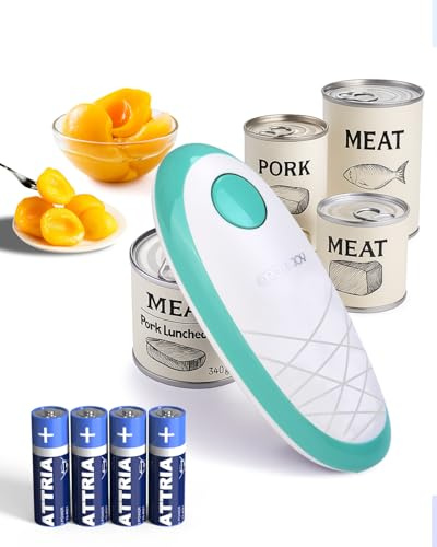 CIRCLE JOY Electric Can Opener, One-Touch Automatic Can Opening with Smooth Edges, Food Safety Handheld Battery-Operated Can Opener for Kitchen and Seniors, Battery Included/Green