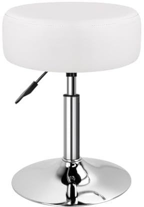 WKWKER Verstellbarer Schminkhocker für den Make-up-Raum Drehbarer Schminkhocker Kleine runde Ottomane für Wohnzimmer Schminkstuhl für Schlafzimmer SPA Salon Studio (Weiß)