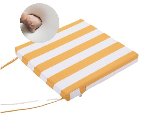 Surwin Cojines para Sillas de Jardin, Cojines Plaza para Asientos, Funda Lavable con Cremallera, 2 Cintas de Sujeción, para Interior y Exterior de Comedor, Jardín Terraza (Rayado Amarillo,45x45x10cm)