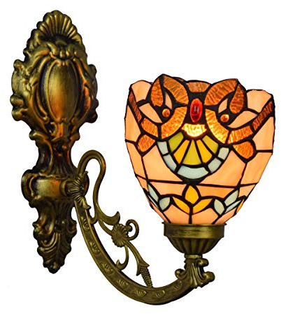 Apliques de pared Tiffany de 6 pulgadas, aplique de pared con vitrales, estilo barroco vintage amarillo, lámparas de noche decorativas for dormitorio, sala de estar, pasillo y escaleras.