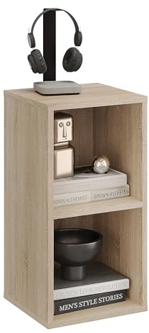 KOMTO Bücherregal Klein Sonoma Eiche – Würfelregal mit 2 Fächern, Cube Regal für Wohnzimmer, Kinderzimmer, Nachtisch für Schlafzimmer | Standregal Nubo 31,4 x 60,8 x 29 cm
