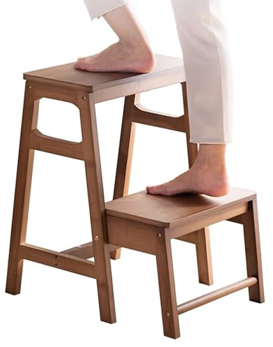 Sgabello pieghevole in legno, scala a 2 gradini, leggero, pieghevole, per casa, cucina, armadio, loft, campeggio, scaletta (naturale)