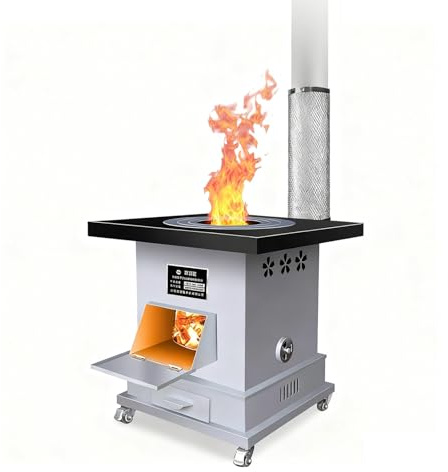 Smokeless Wood Burning Stove with Chimney Pipe Thickened Steel High Efficiency Heating & Cooking Stove for Tent, Indoor, Villa, or Shelter(60x61cm)
