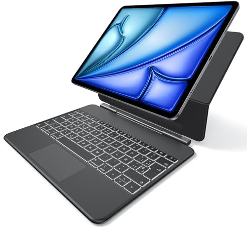 OMOTON Funda Teclado para iPad Air 13 Pulgadas (M4/M3/M2, 2026/2025/2024), Magic Keyboard iPad Pro 12.9”(6ª/5ª/4ª/3ª Generación) con Trackpad, Iluminación 7 Colores, Diseño Español QWERTY, KC014