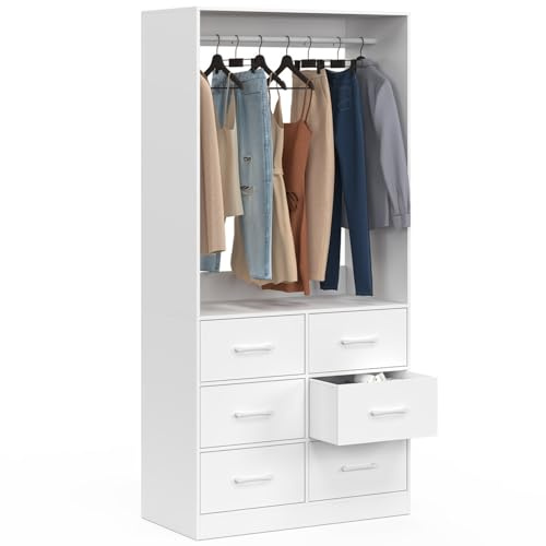 IDMarket - Dressing penderie L. 80 cm UPPAH avec 6 bacs en Tissu Blanc