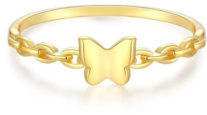 KnSam Echtgold Schmuck Verlobungsring Gold 9 Karat Au375, Freundschaftsringe Schmetterling Kette, Eheringe 9K Gelbgold, Gr.57 (18.1)