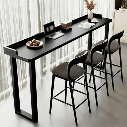 Köksbartabell i Bartabellhöjd, Massiv Trä Hög Bartabell för Kaffe, Väggmonterad Hög Bord för Balkong, För Kök, Café, Liten Utrymme(Black,140x40x105cm/55x16x41in)