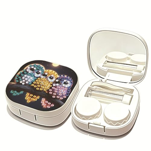 Diamant-Kunst-Malerei-Kontaktlinsenbehälter, 5D-Diamantkunst, harte Reise-Kontaktlinsenbox, Behälter mit Pinzette, Entferner-Werkzeug-Stick für den täglichen Gebrauch im Freien, 10-Eule