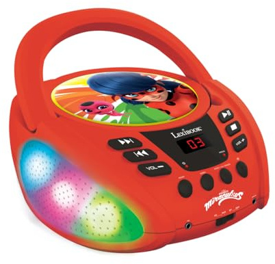 Lexibook, Miraculous Lecteur CD Bluetooth, RCD109MILXB | Lumières multicolores, prise micro, entrée AUX, sur secteur ou pile