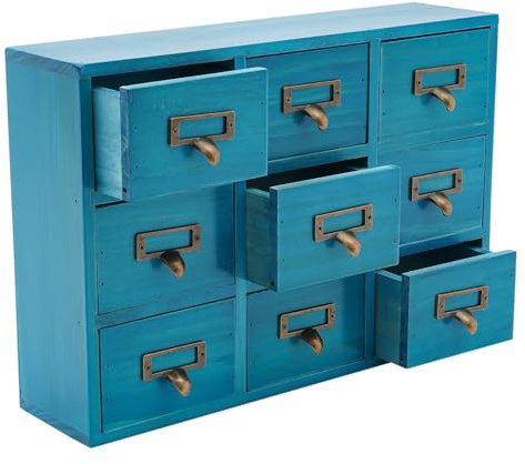 Holz Schublade Organizer Desktop Mini Kommode mit 9 Schubladen, Holz Schubladenschrank für Home Office Desktop Organizer und Storage, Blau