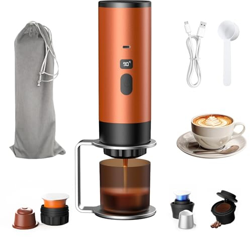Nihalleuro 3-in-1 Portable Coffee Maker, 18 Bar Portable Espresso Machine with LED Display and 90ml Sink, Compatible with Ground Coffee & Capsules for RV, Hiking, Office, Auto-Heating, USB-C