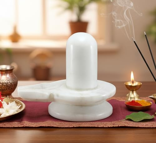 KLEO Marmorsten Shiva Lingam Shiv Ling Idol Murti staty skulptur - 8,9 cm vit