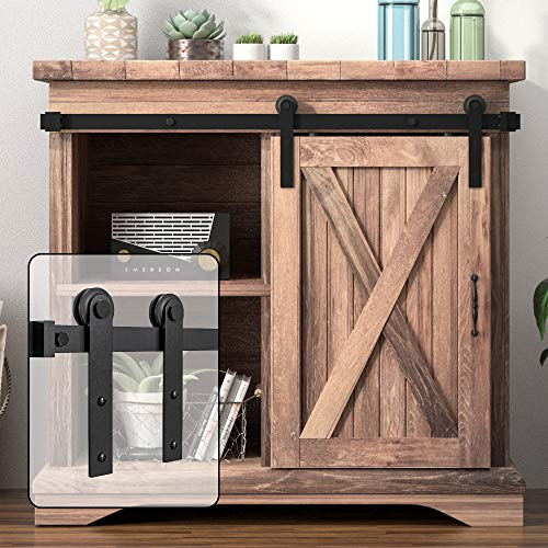 WINSOON 5FT Super Mini Sliding Barn Door Cabinet Hardware Kit for Single Door TV Stands Small Wardrobe Cabinets, I Shape Hanger (NO Cabinet)