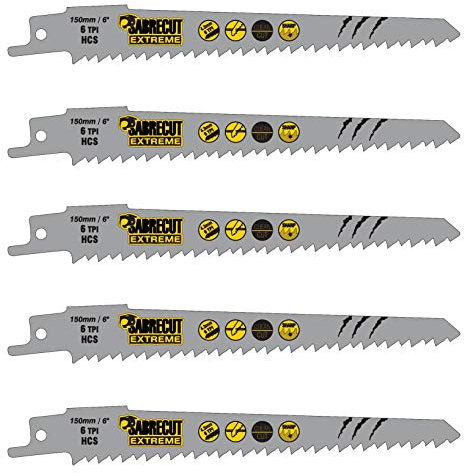 5 x SabreCut SCRS644D_5 150 mm 6 TPI S644D Lame per sega a sciabola alternative per taglio veloce del legno compatibili con Bosch Dewalt Makita e molti altri