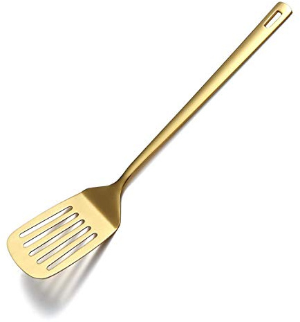 Goldene Spatel, Berglander geschlitzter Wender mit Titan-Gold-Beschichtung, Metallwender zum Kochen, Küchen- und Grillspatel, spülmaschinenfest, leicht zu reinigen
