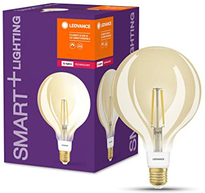 LEDVANCE Smarte LED-Lampe mit ZigBee, Sockel E27, Dimmbar, Warmweiß (2400K), Goldene Globeform, Klares Filament, Ersatz für 55W-Glühbirnen, steuerbar mit Systemen wie Alexa, Google oder Hue, 4er-Pack