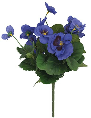 Blooming Artificial Outdoor and Indoor Plant, Weather Resistant, Faux Decorative Flowers, Easy Care, Perfect for Gardens and Patios (Pansy Bush) (Blue) (28cm) (6 Pack)