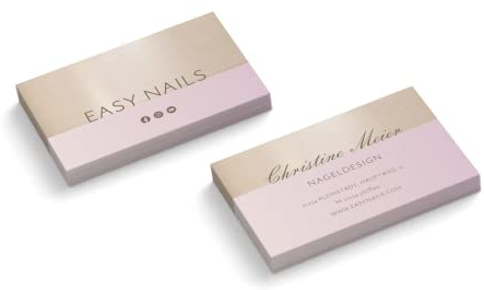 Visitenkarten personalisiert | Nageldesign | 2-seitig | Querformat | Menge + Farbe + Papier zur Auswahl | selbst gestalten | hochwertiger Druck | 350 g Qualitätsdruck (Rosa, 500 Stück)