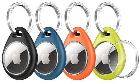 UNBREAKcable 360° skyddsfodral för AirTag, [4-pack] nyckelringshållare för AirTags, repbeständig, låsdesign, nyckelring för AirTag, TPU heltäckande fodral för nyckel, väska, bagage, husdjurshalsband