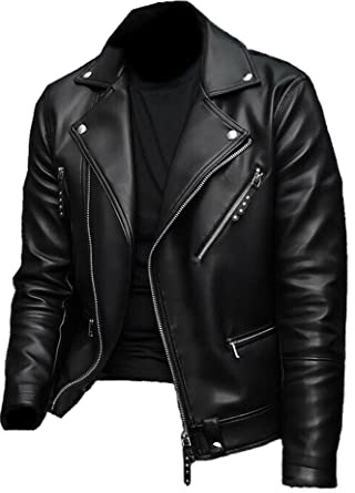 Brando-stil för män - Negan jacka slim fit motorcykel svart biker läderjacka, Svart – konstläder, L