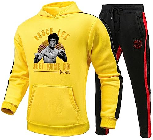 Li Xiaolong Dragon Tracksuit Set Kung Fu Arte Marcial Li Xiaolong Dragon 3D Impreso Sudadera con Capucha y pantalón de chándal Set de Dos Piezas para Hombres Mujeres