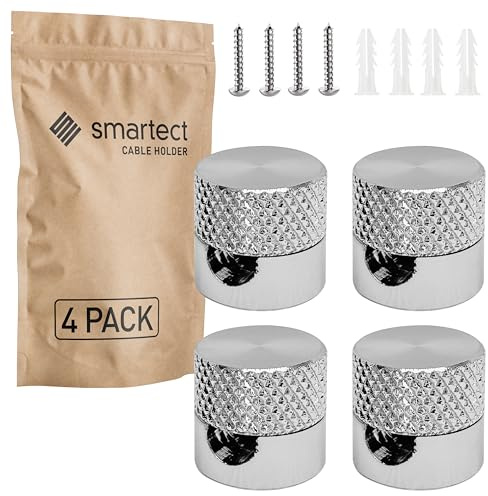 smartect Aluminium Vägg- och takmontering för Kabel [4 Stycken, korrugerad, Metall] Takmontering Ytmonterad Kabelhållare med skruvar och pluggar, Kabelupphängning för egna DIY-projekt