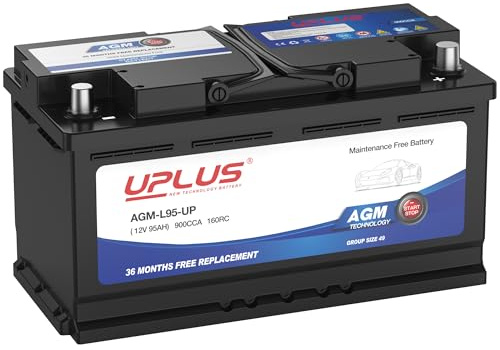 UPLUS BCI Group 49 Car Battery, AGM-L95-UP Maintenance Free 12V 95Ah Premium AGM Batteries H8 L5 Automotive Battery, 900CCA, 160RC